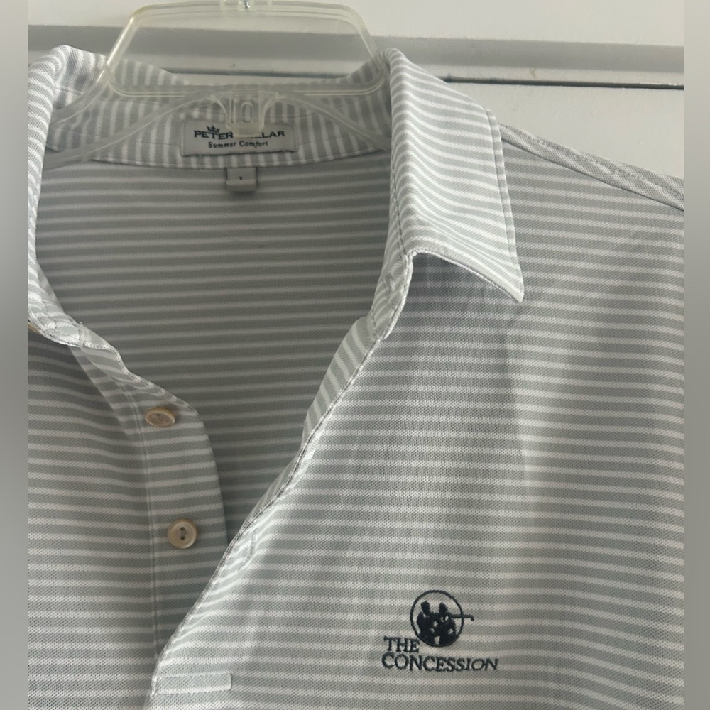 Peter Millar Gray Stripe Golf Polo - Picture 2 of 3